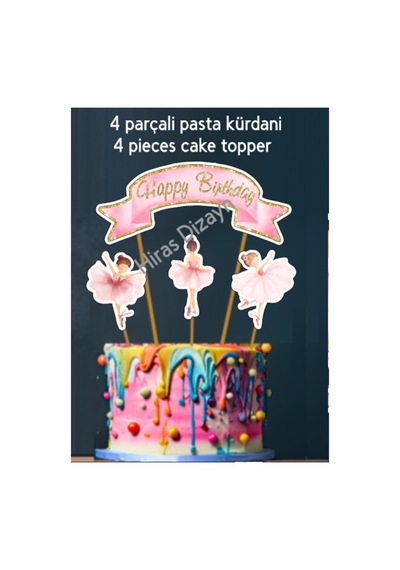 32 Parça Balerin Happy Birthday Parti Balo Banner Pasta Kürdanı Cupcake Doğum Günü Süsü 20