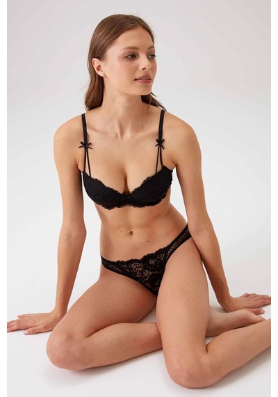 Pierre Cardin Kadın Balenli Destekli Push Up Sütyen Takımı Siyah