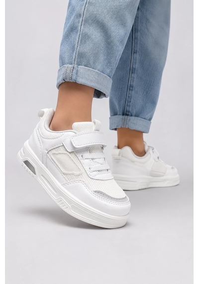 Ht Hotin Glitch Çocuk Işıklı Spor Ayakkabı Cırtlı Bağcıklı Rahat Günlük Sneaker - Beyaz