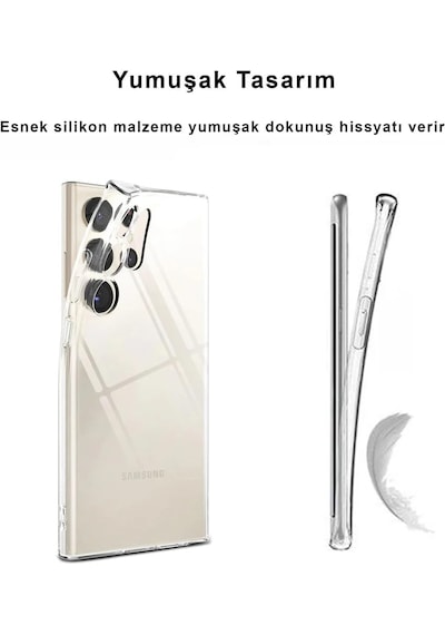 Samsung Galaxy Uyumlu S25 Ultra Kılıf İnce Kamera Koruma Şeffaf Silikon