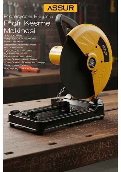 Assur ASR619 2000W 55MM Profil Metal Kesme Sarı