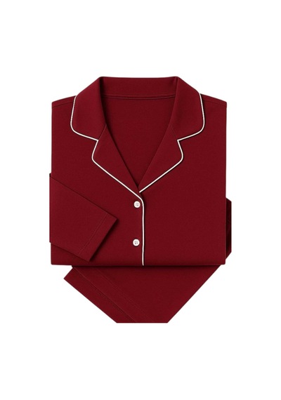 SUDE HOMEWEAR Kadın Bordo Düğmeli Uzun Kol Pijama Takımı Kırmızı
