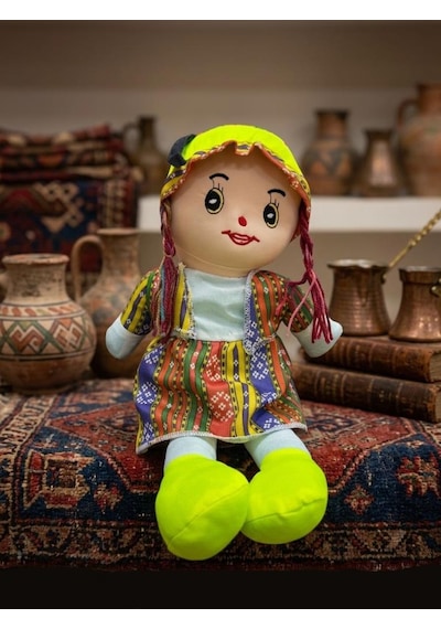 Yöresel Oyun Arkadaşım Büyük 45cm Yöresel Elbiseli Ve Şapkalı El Yapımı Oyuncak Bez Bebek Yeşil