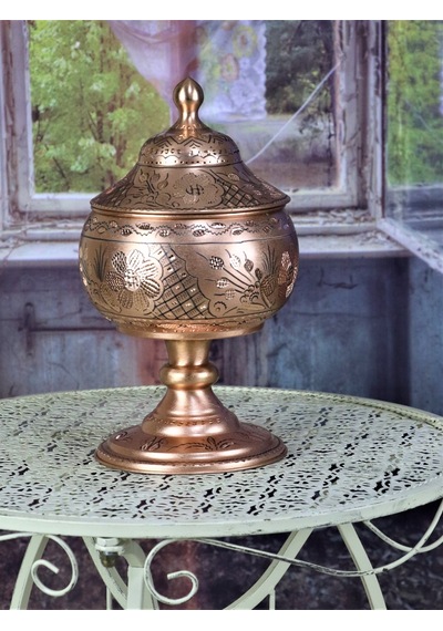 Gül Çiçek Eskitme Ayaklı Büyük Bakır Şekerlik