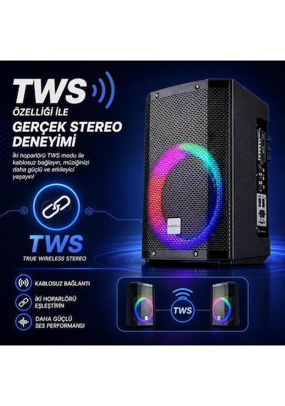 Hp-980 Partybox Bluetooth Hoparlör 8 Hoparlör 60w Güç Rgb Işık Tws Destekli