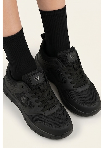 Purewalk Unisex Siyah Kalın Tabanlı Spor Ayakkabı - Hafif Esnek Günlük Yürüyüş Sneaker Rahat Koş...