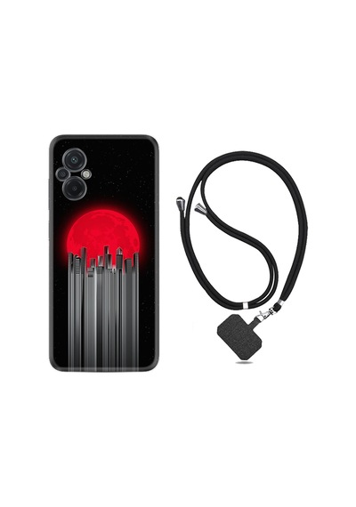 Xiaomi Poco M5 Kılıf İpli Boyun Askılı Desenli Silikon Red City 1707