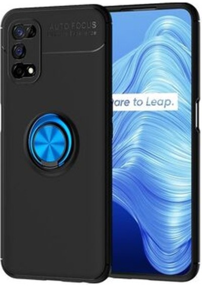 Realme 7 Pro Kılıf Yüzüğü Stant Ve Araç Tutucu Olabilen Şık Esnek Premium Silikon Kapak Ryc/ravel Siyah - Mavi