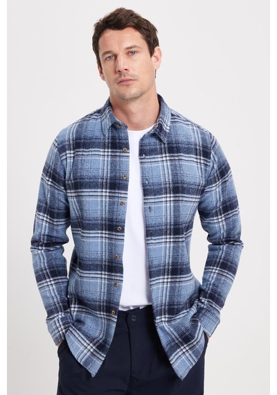 Tudors Erkek Slim Fit Dar Kesim Kareli Kışlık Oduncu Gömlek-42377 Mavi