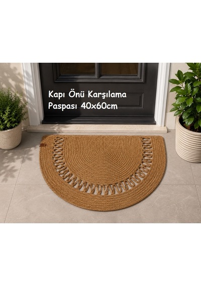 Jüt Hasır D Paspas, Kapı Önü Karşılama 40x60 -bej Trikotlu