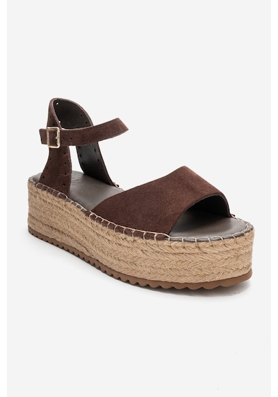 Luvishoes Luvi Shoes Serez Kahve Süet Hakiki Deri Kadın Hasır Dolgu Taban Sandalet Kahve Kahverengi