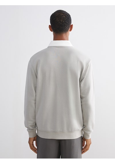 Lcw Vision Gri Kontrast Polo Yakalı Erkek Sweatshirt