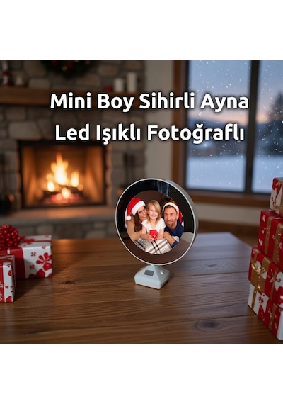 Yuvarlak Sihirli Ayna Led Işıklı Dekoratif Gece Lambası Fotoğraflı Ayna Ev Ofis İçin Hediye Mini Boy Beyaz