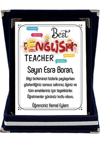Ingilizce Öğretmenine Hediye Isim Baskılı Plaket