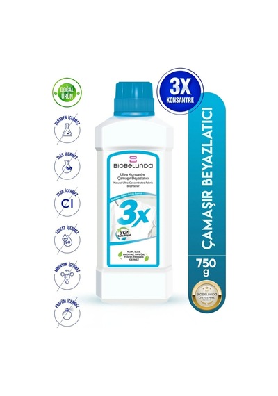 3x Ultra Konsantre Tül Perde & Çamaşırlar İçin Organik Beyazlatıcı 750 Gr