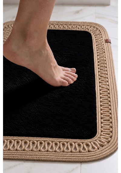 Banyo Paspası Takımı 70x110+50x70 Cm İç Trikot Siyah & Hasır