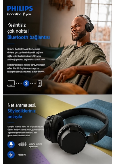 Philips TAH4209BK Bluetooth 5.3 Kulak Üstü Kulaklık