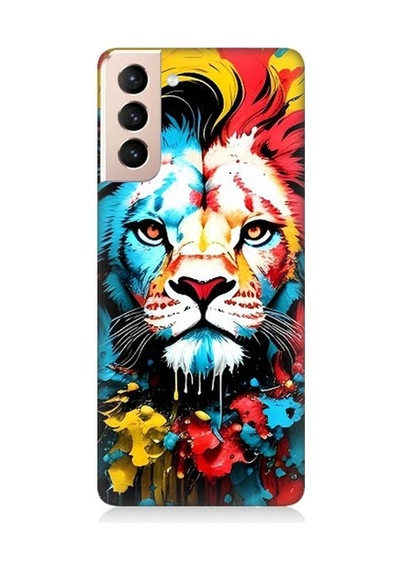 Samsung Galaxy S21 Uyumlu Renli Boyalı Aslan Yüzü Desenli Silikon Kılıf