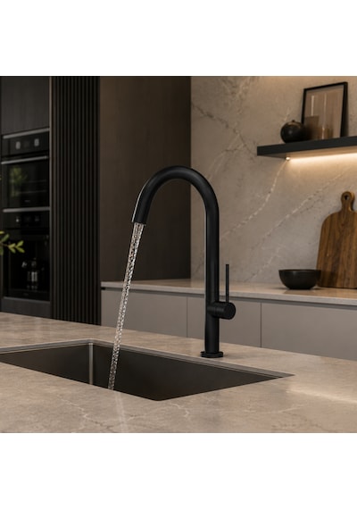 Newarc Bold Mat Siyah Mutfak Eviye Bataryası 910731b