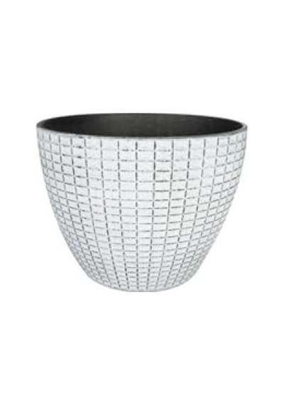 Beyaz Desenli 22 Cm Plastik Saksı