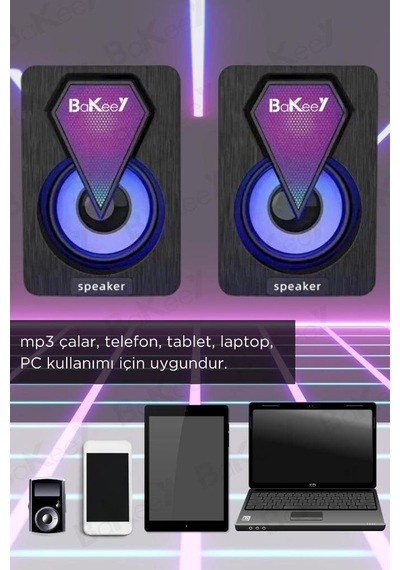 Bilgisayar Hoparlörü Rgb Led Işıklı Laptop Gaming Oyuncu Hoparlörü 1+1 Ses Sistemi Spreaker