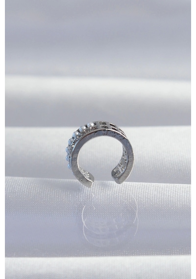 Pirinç Gümüş Renk İncili Baget Taşlı Earcuff Küpe Çok Renkli
