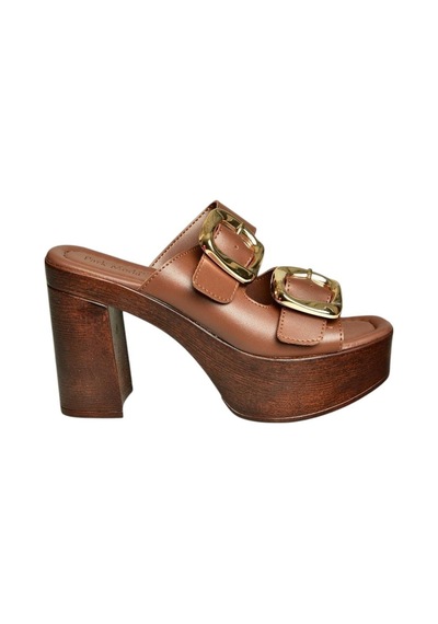 Fox Shoes U820376609 Kahverengi Kalın Topuklu Kadın Terlik Kahverengi-suni Deri