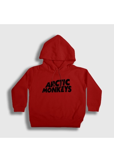 Presmono Unisex Çocuk Logo Arctic Monkeys Kapüşonlu Sweatshirt Kırmızı