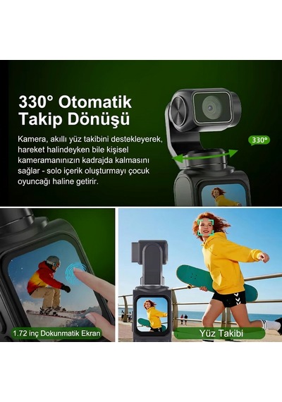 4k Ultra Hd Profesyonel Aksiyon Kamerası Beyaz Vlog Kamera, 330 Dönebilir, Yüz Takibi, Dokunmatik