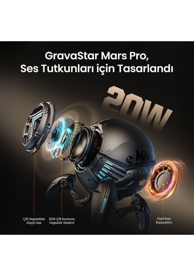 Gravastar Mars Pro 20w Bluetooth Hoparlör, Taşınabilir Stereo Ses Bombası, Rgb Işıklı, 2 Adet, Siyah