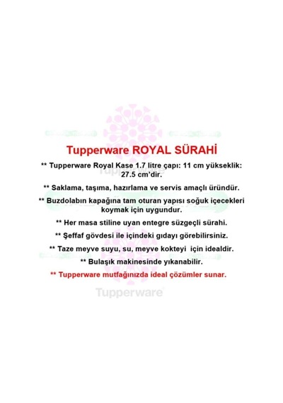 Tupperware Royal Sürahi Suluk 1.7 Litre 7691371448335