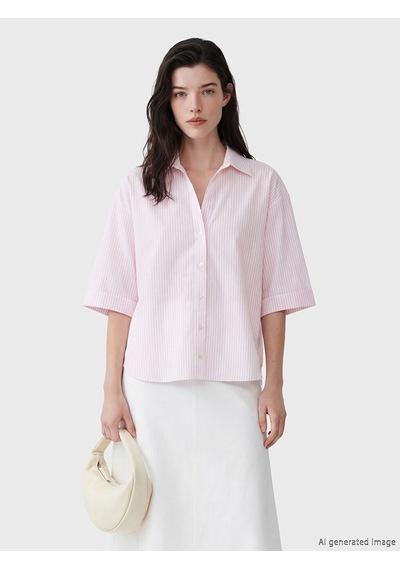 Lcw Comfort Pembe Kaçık Yaka Çizgili Kadın Gömlek