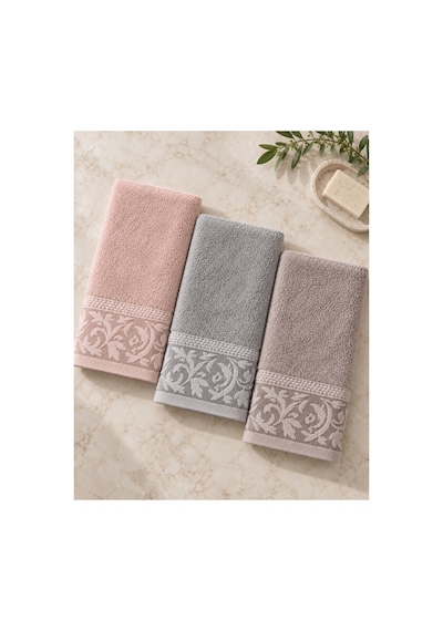 Sarmaşık Desenli Havlu 50x90 Cm 3 Lü Set %100 Pamuk - Blush Harmony Çok Renkli