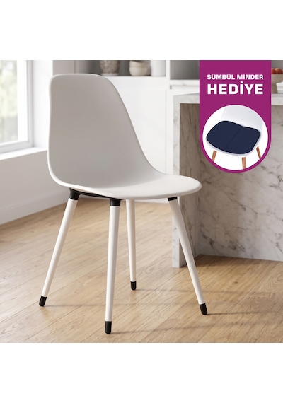 Vilinze Eames Beyaz Ahşap Ayak Plastik Beyaz Sandalye