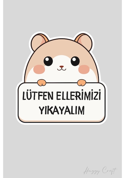 Sevimli Tavşan Sticker Lütfen Ellerimizi Yıkayalım Etiketi Standart