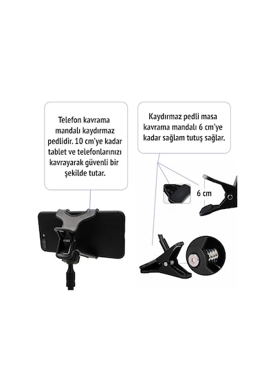 Upway Katlanabilir Masaüstü Telefon Standı Ve Esnek Kollu Mandallı Akrobat Telefon Tutucu