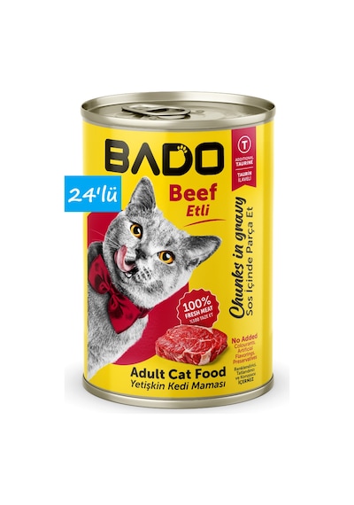 Bado Yetişkin Yaş Kedi Maması Etli Biftekli 400gr 24'lü