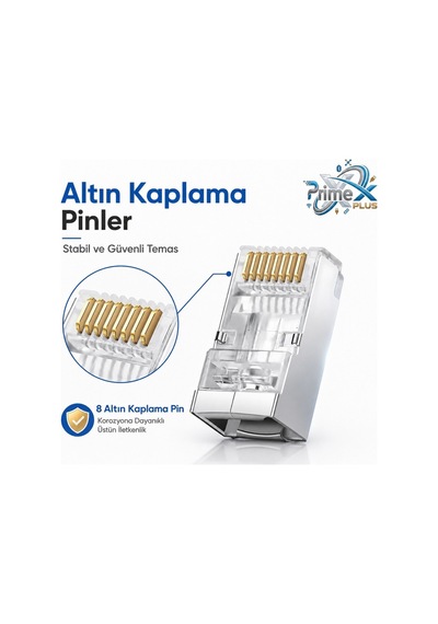 Primex Px-660m6 Cat6 Metal Rj45 Jack Utp Konnektör 100'lü Paket, Yeni Nesil Ağ Kablosu Ucu Ethernet