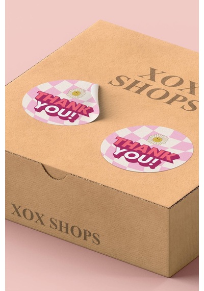 Damalı Papatyalı Thank You Sticker 3x3cm St2196 Çok Renkli