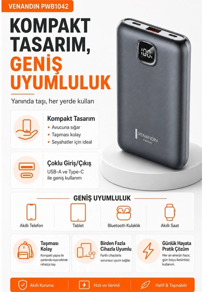 Çok Girişli 10000 Mah Powerbank 22.5w Hızlı Şarj Destekli Mobil Batarya Çok Renkli
