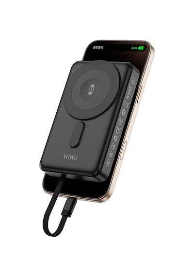 Wiwu Wi-p056 Taşınabilir Wireless Şarj Ve Pd Hızlı Şarj Özellikli Powerbank 15w 10000mah Siyah