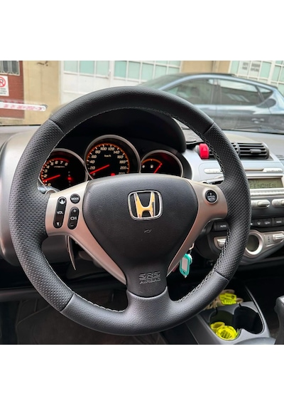 Honda Jazz Araca Özel Direksiyon Kılıfı Nokta Düz Siyah İp Siyah