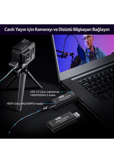 Full Hd 1080p Hdmı Usb Video Capture Kartı Youtube Twitch Tiktok Canlı Yayın Ve Video Kayıt Cihazı