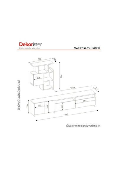 Dekorister Mariposa Kitaplıklı Tv Ünitesi Ceviz-Beyaz