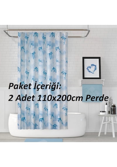 Jackline -dolphin Mavi- Çift Kanatlı Banyo Duş Perdesi 2x110x200 Mavi Beril