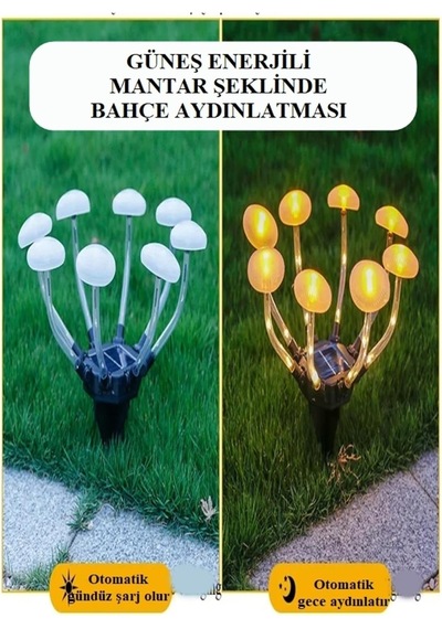 8 Led'li Güneş Enerjili Mantar Şeklinde Bahçe, Çim, Peyzaj Dekorasyon Lambası, Solar Mantar Led