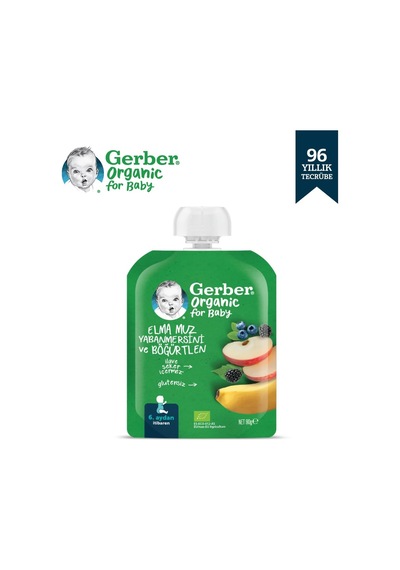 Gerber Organik Muz Yabanmersini Böğürtlen Ve Elma Püresi 90 G