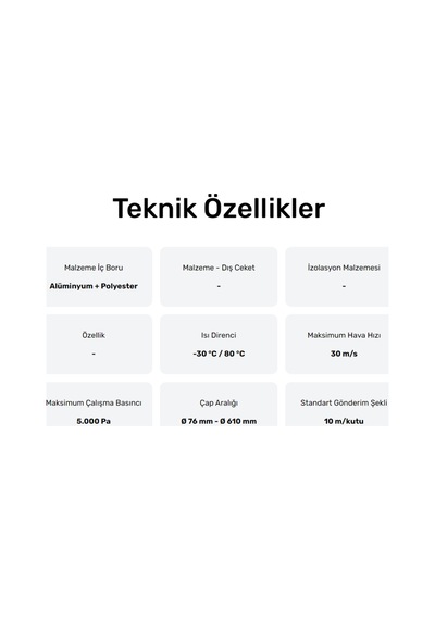 Air Ø356mm Alüminyum İzolesiz Flexible Hava Kanalı 10mt