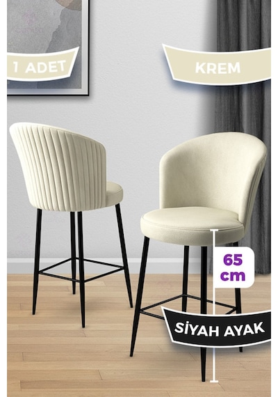 Canisa Alte Serisi 1 Adet 65 Cm Krem Ada Mutfak Bar Sandalyesi Babyface Kumaş Siyah Metal Ayaklı Sandalyeler Krem Ayaklar Siyah