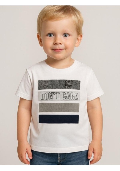 Nanica Kids Erkek Çocuk Aplikeli Don't Care Yazılı T-shirt-16004 Beyaz